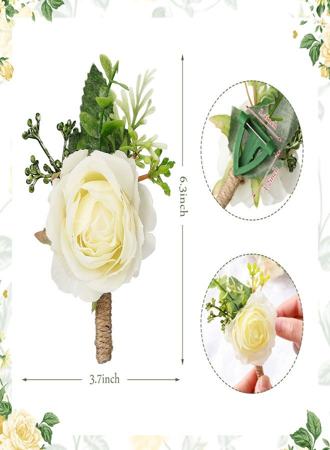 Sherr 36 Pcs Wedding Rose Boutonnieres for Men Wedding Groomsmen Artificial Corsage Groom Boutonniere Artificial Faux Flower for Prom Ceremony Party Rustic Marriage(White) - Image 5
