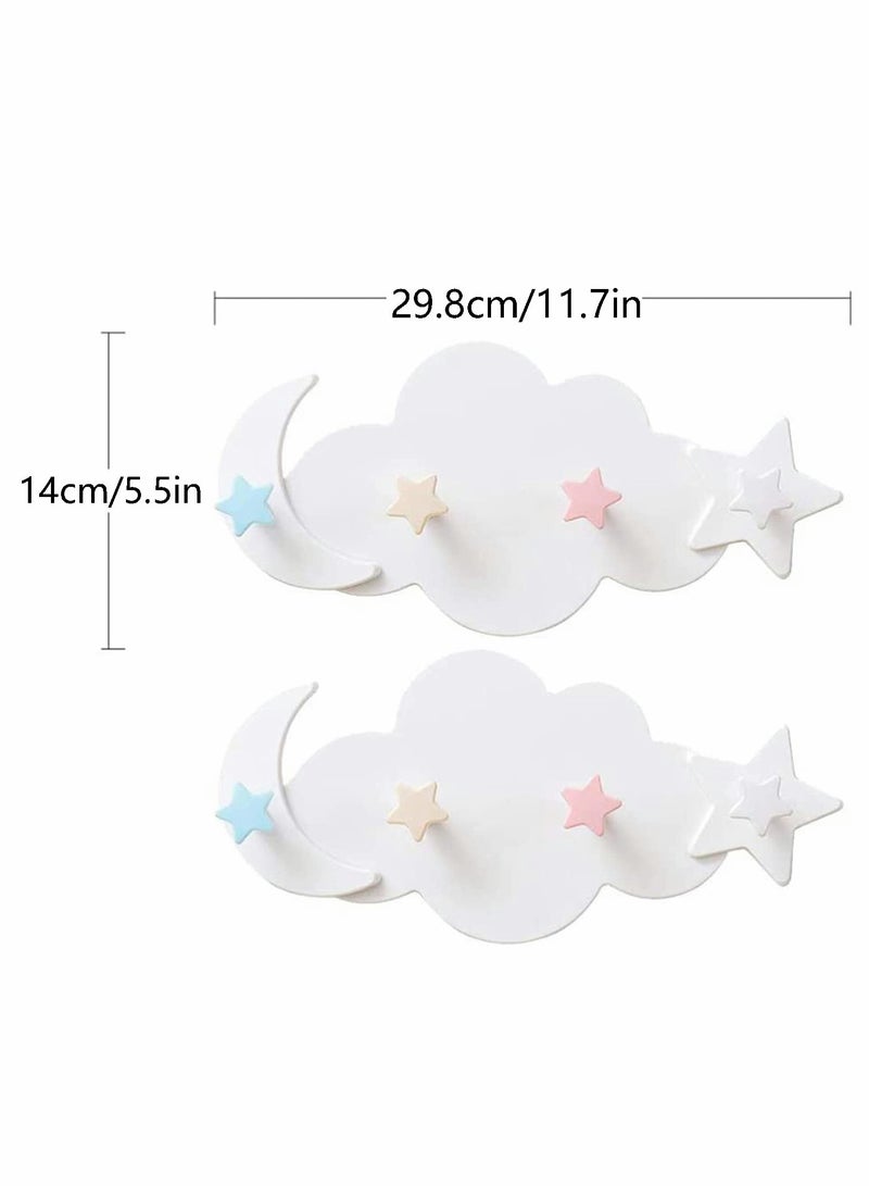 2 Pcs Moon Star Cloud Shape Wall Hooks, Nail- Free Creative Heavy Duty Clothes Hangers Keys Ring Holder Adhesive Wall Racks - Image 2