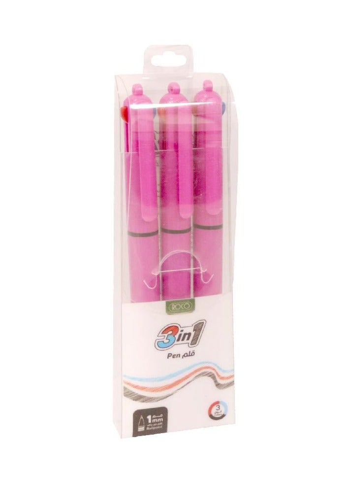 ROCO 3-in-1 Multi-Function Ballpoint/Mechanical Pencil Pen, Black/Blue/Red Ink, 1 mm, Set of 3 Pens - Image 1