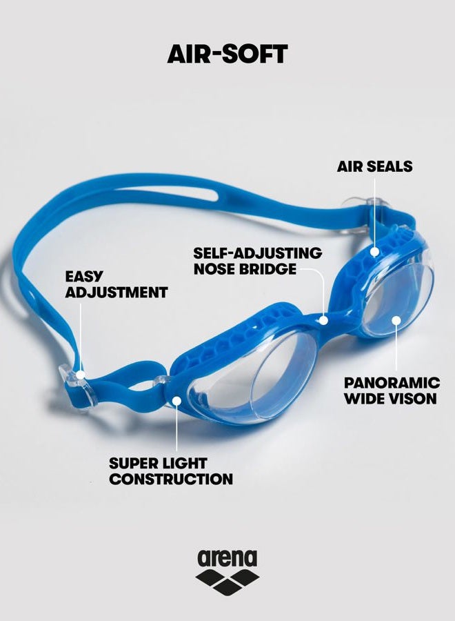 arena Unisex Adult Air-Soft Anti-Fog Swim Goggles for Men and Women Recreational Swimming Superior Comfort Air Seals Technology, Clear/Blue - Image 2