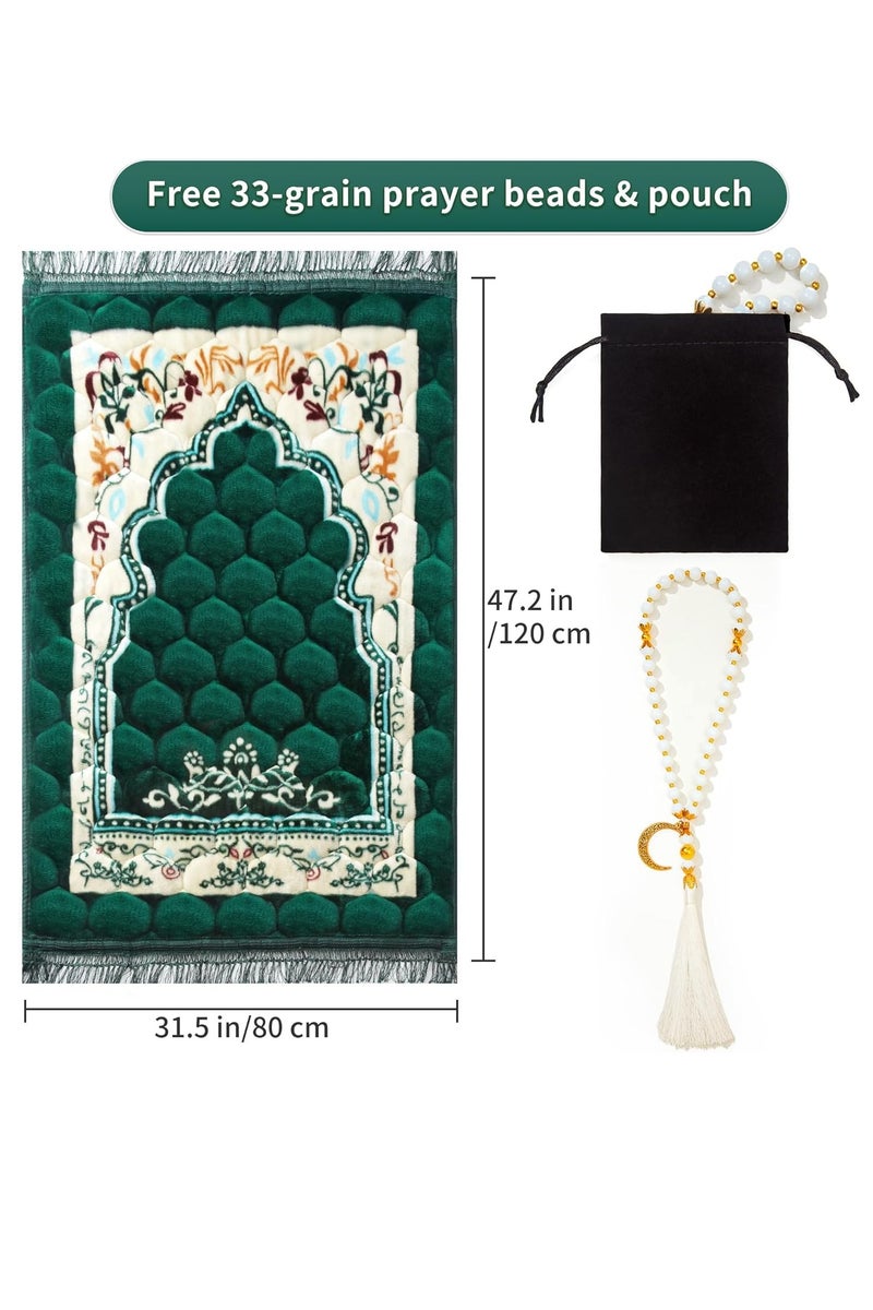 Premium Velvet Prayer Mat Set: Large Size Thick Memory Foam with Anti-Slip Bottom, with 33-Bead Tasbih & Storage Pouch, Traditional Arch Design for Muslim Prayers, Portable Janamaz for Home/Travel, Ideal Gift for Men, Women, Family & Friends  - Image 5