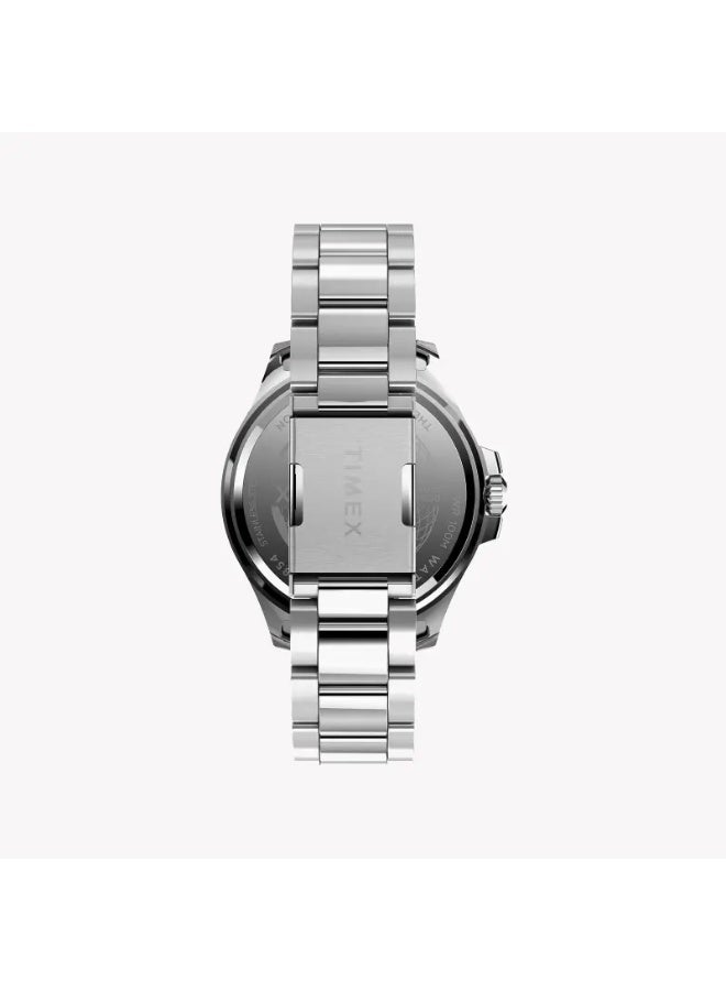 تيميكس ساعة TIMEX TW2U41800 من مجموعة City  تصميم Harborside Coast للرجال، مصنوعة من الفولاذ المقاوم للصدأ باللون الفضي مع واجهة سوداء. - Image 3