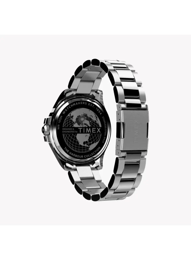 تيميكس ساعة TIMEX TW2U41800 من مجموعة City  تصميم Harborside Coast للرجال، مصنوعة من الفولاذ المقاوم للصدأ باللون الفضي مع واجهة سوداء. - Image 4