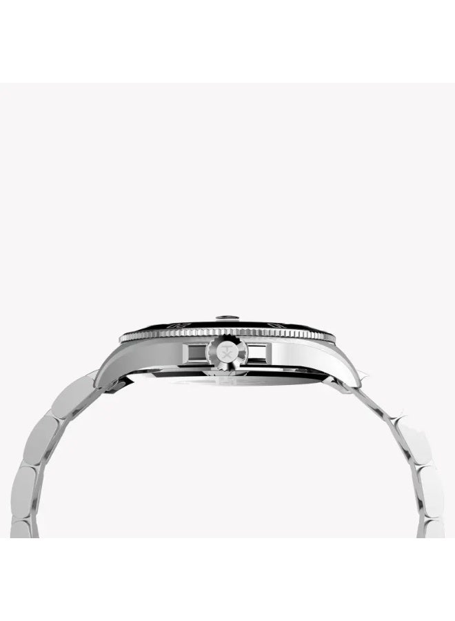 تيميكس ساعة TIMEX TW2U41800 من مجموعة City  تصميم Harborside Coast للرجال، مصنوعة من الفولاذ المقاوم للصدأ باللون الفضي مع واجهة سوداء. - Image 2
