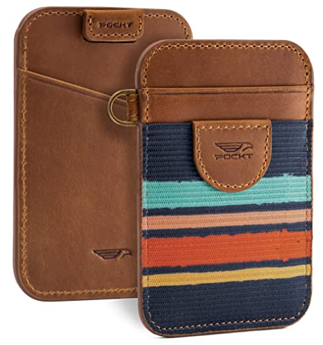POCKT Slim Card Holder Wallet For Men and Women - Minimalist Front Pocket Wallet Elastic Credit Card Holder Genuine Leather RFID Blocking Card Case Wallets | Bloom - Image 1