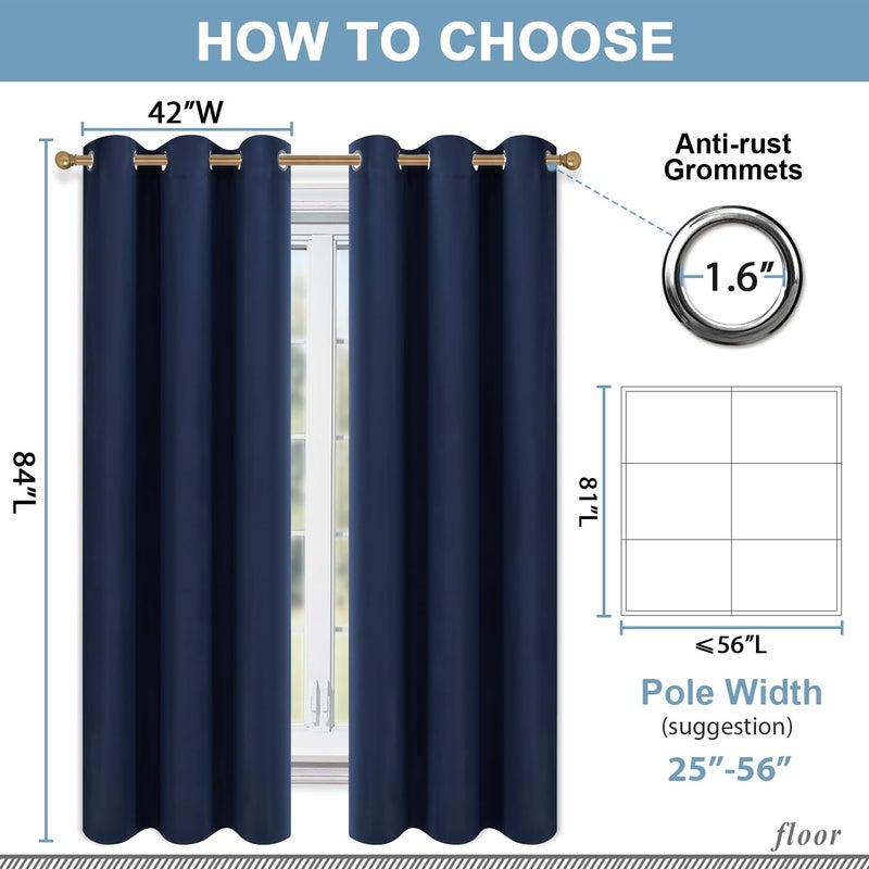 Diraysid Blackout Curtains for Bedroom Grommet Thermal Insulated Room Darkening Curtains (42 x 84 Inch, 2 Panels, Navy Blue) - Image 3