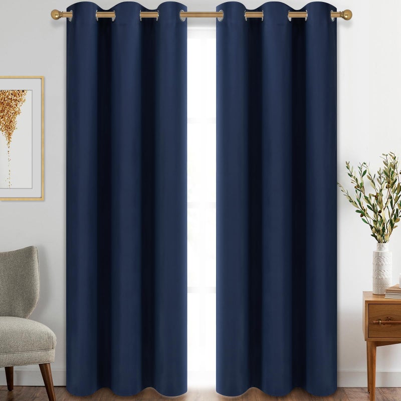 Diraysid Blackout Curtains for Bedroom Grommet Thermal Insulated Room Darkening Curtains (42 x 84 Inch, 2 Panels, Navy Blue) - Image 1
