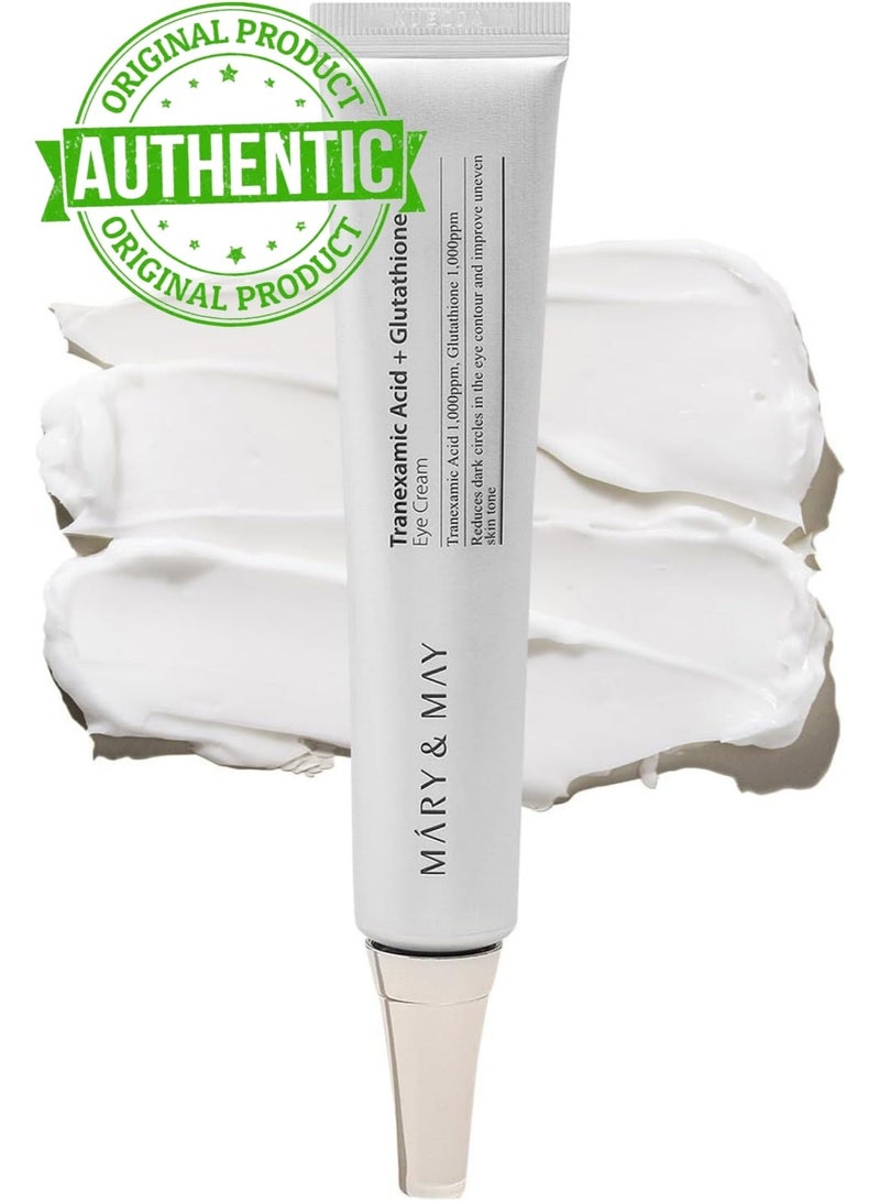 MARY & MAY Mary&May Tranexamic Acid + Glutathione Eye Cream 30ml | Brightening Eye Treatment for Dark Circles & Uneven Skin Tone | Vitamin C, Niacinamide & Antioxidant Formula | Morning & Night Korean Skincare - Image 1
