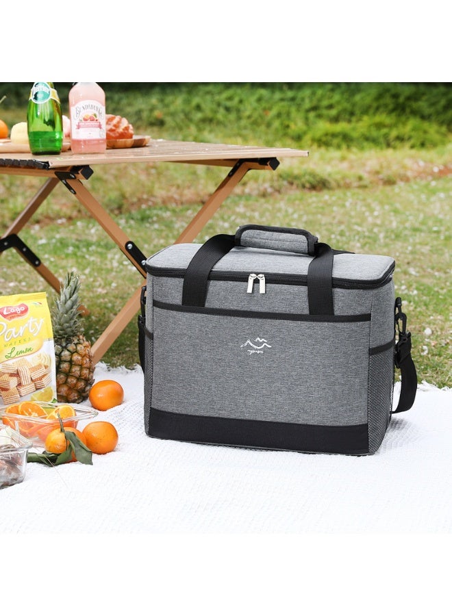 Large Insulated Thermal Bag 26L,Cooler Bag For Summer Ice Cube, Reusable Food Bag Leakproof with Pockets, Lunchbox For Beach,Camping, BBQ, Family Outdoor(Gray) - Image 3