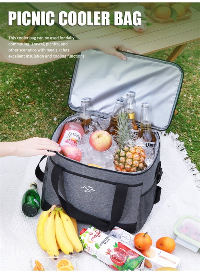 Large Insulated Thermal Bag 26L,Cooler Bag For Summer Ice Cube, Reusable Food Bag Leakproof with Pockets, Lunchbox For Beach,Camping, BBQ, Family Outdoor(Gray) - Image 4