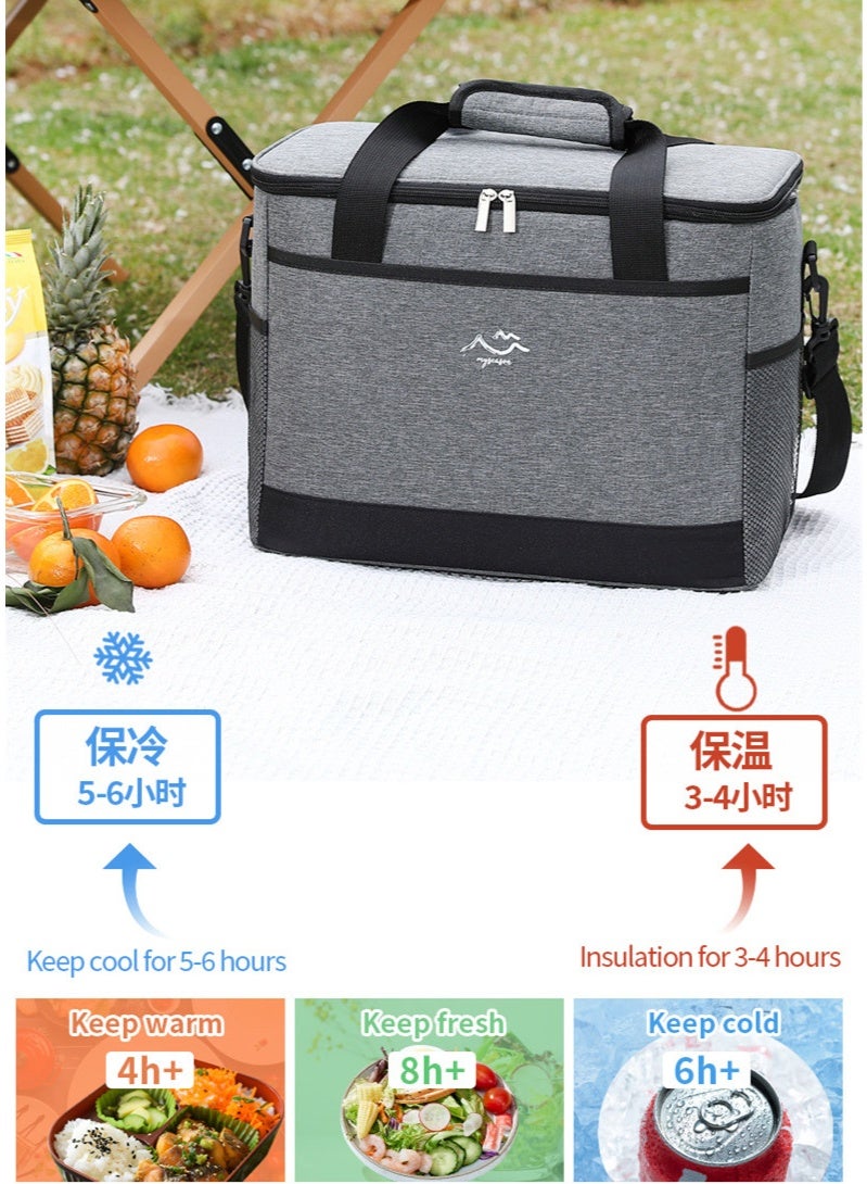 Large Insulated Thermal Bag 26L,Cooler Bag For Summer Ice Cube, Reusable Food Bag Leakproof with Pockets, Lunchbox For Beach,Camping, BBQ, Family Outdoor(Gray) - Image 5