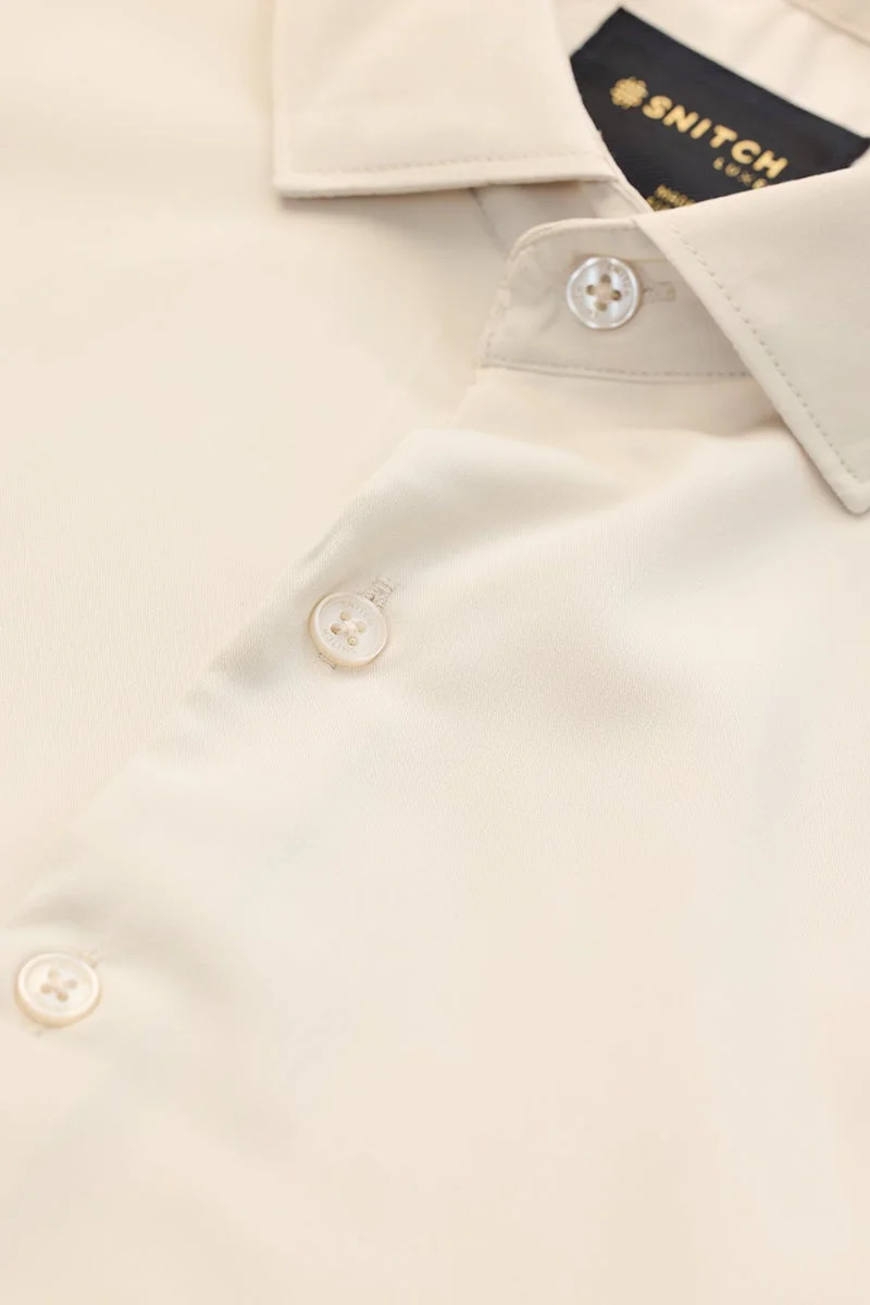 SNITCH Beige Solid Long Sleeve Slim Fit Luxe Shirt