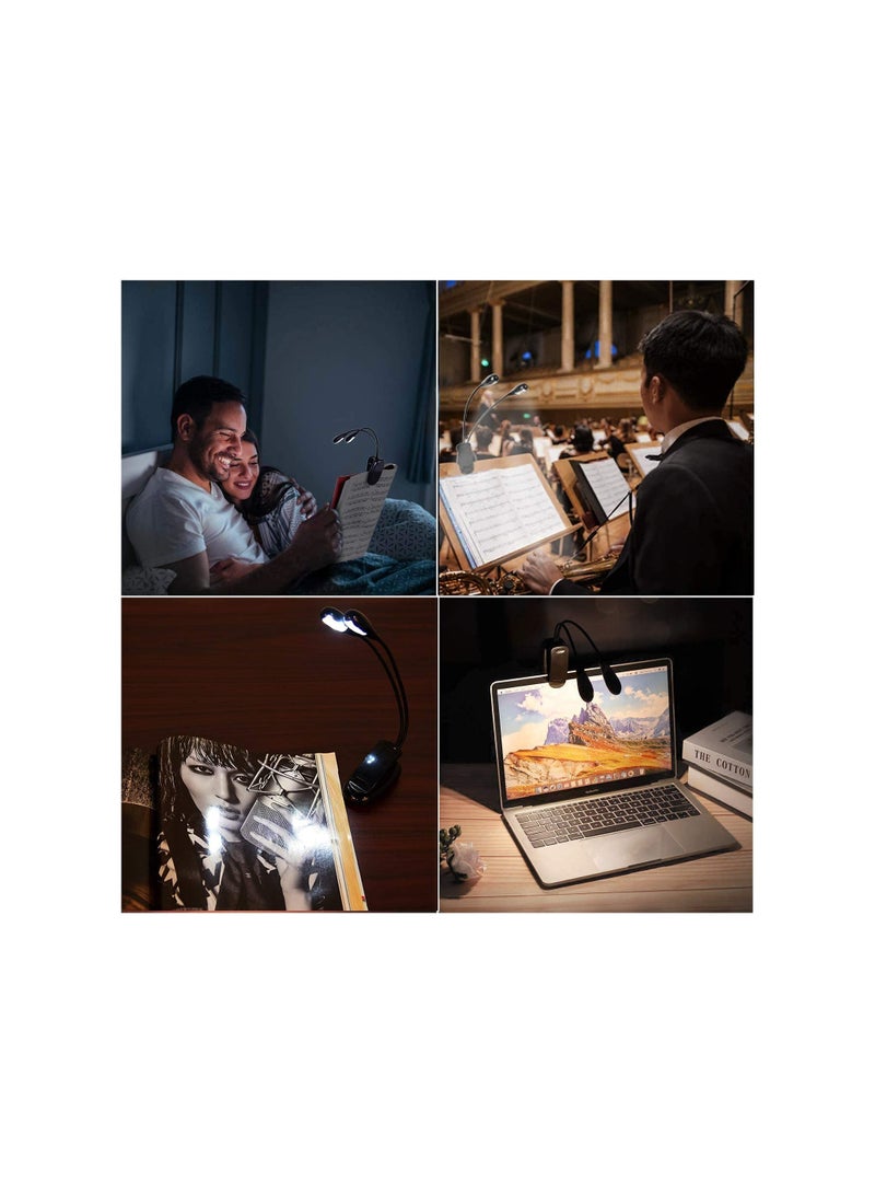 LED Book Light Mini Super Bright Clip Desk Light with Double Headed Portable Adjustable Gooseneck Light 4 Brightness Levels for Music Stands Reading BBQ Desk Travel Musicians Readers