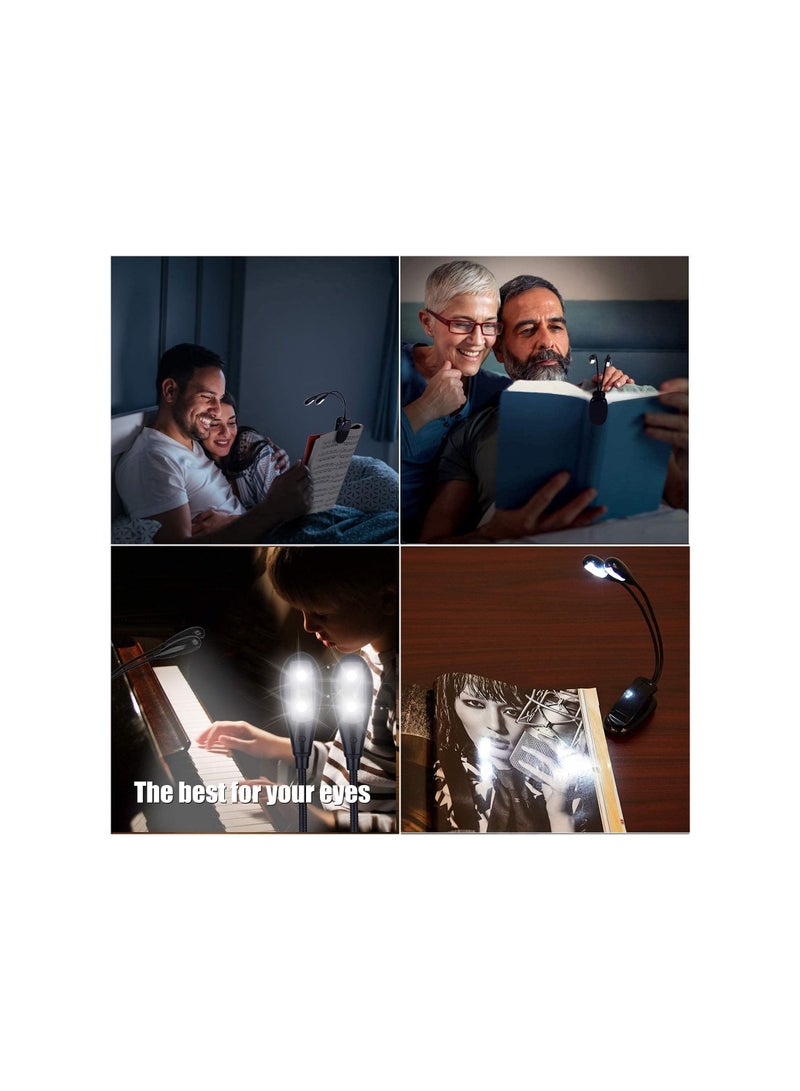 LED Book Light Mini Super Bright Clip Desk Light with Double Headed Portable Adjustable Gooseneck Light 4 Brightness Levels for Music Stands Reading BBQ Desk Travel Musicians Readers