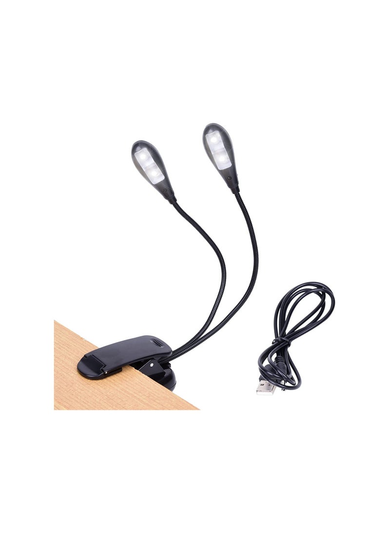 LED Book Light Mini Super Bright Clip Desk Light with Double Headed Portable Adjustable Gooseneck Light 4 Brightness Levels for Music Stands Reading BBQ Desk Travel Musicians Readers