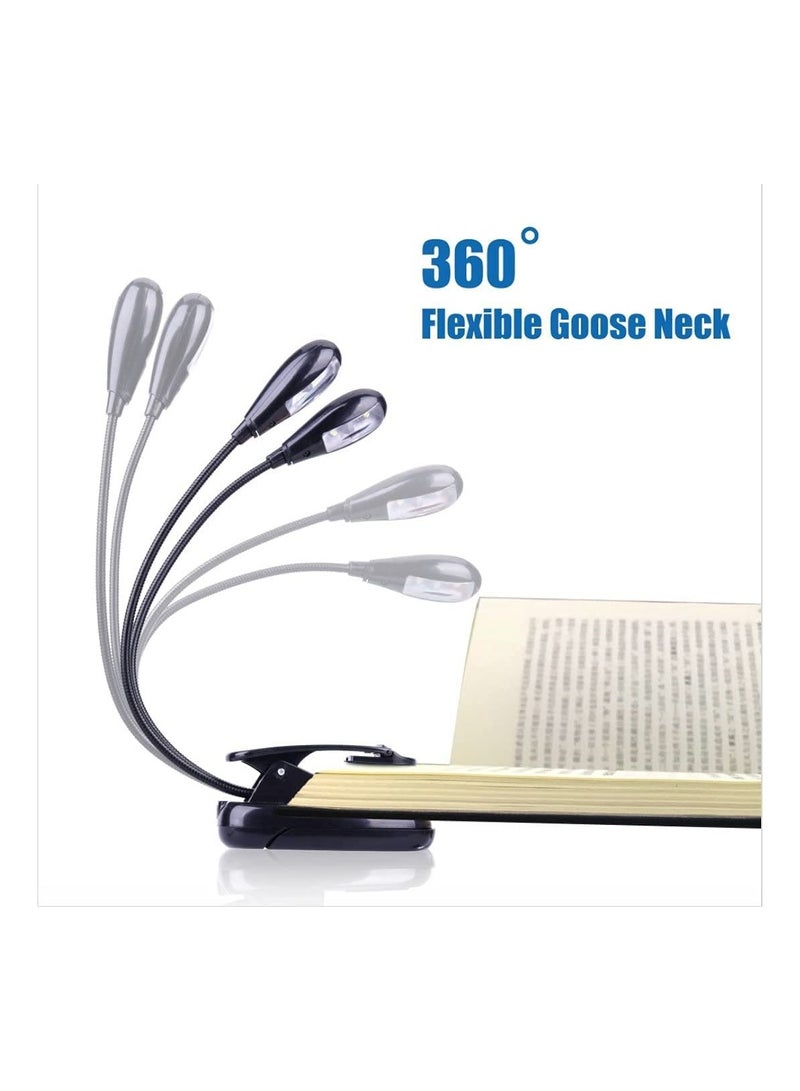 LED Book Light Mini Super Bright Clip Desk Light with Double Headed Portable Adjustable Gooseneck Light 4 Brightness Levels for Music Stands Reading BBQ Desk Travel Musicians Readers