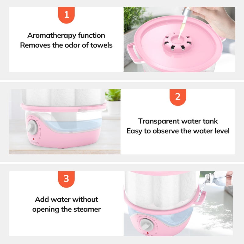 TASALON Pink Hot Towel Steamer for Facials, 5-Min Quick Heating Towel Warmer Machine, Portable Spa Salon Equipment with Aromatherapy for Massage - Image 2