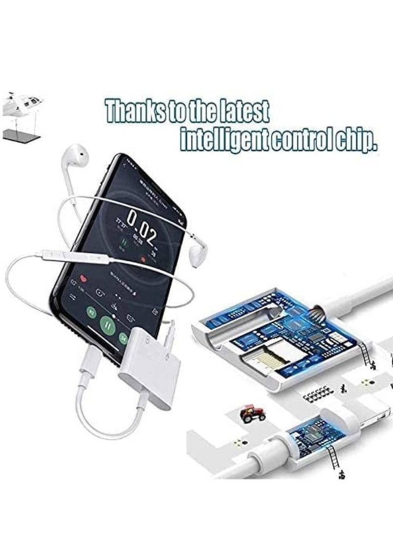 For iPhone Headphones Adapter & Splitter, 2 in 1 Dual Lightning Charger Cable Aux Audio Adapter Converter for iPhone 12/11/XS/XR/X/8/7/6/iPad, Support Calling+Charging+Music Control