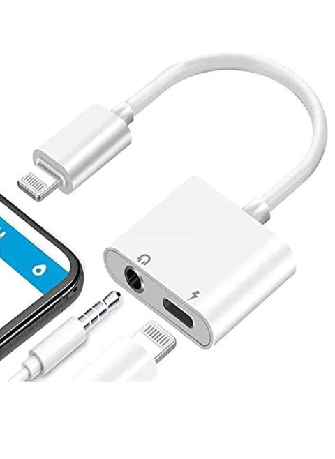 For iPhone Headphones Adapter & Splitter, 2 in 1 Dual Lightning Charger Cable Aux Audio Adapter Converter for iPhone 12/11/XS/XR/X/8/7/6/iPad, Support Calling+Charging+Music Control