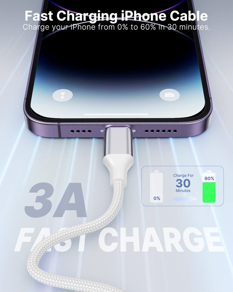 Aioneus Short iPhone Charger Cord 1ft 2Pack, Apple Certified USB A to Lightning Cable 1 Foot Nylon Braided Short iPhone Cable Fast Charging for iPhone 14 13 12 11 Pro Max XR XS 8 7 6 Plus SE - Image 5