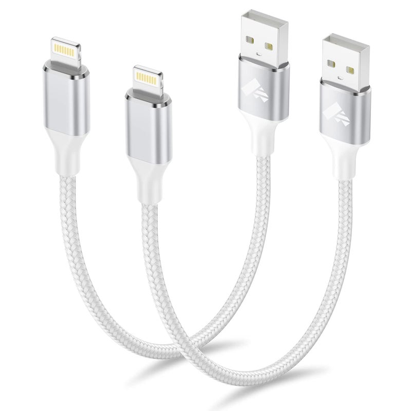 Aioneus Short iPhone Charger Cord 1ft 2Pack, Apple Certified USB A to Lightning Cable 1 Foot Nylon Braided Short iPhone Cable Fast Charging for iPhone 14 13 12 11 Pro Max XR XS 8 7 6 Plus SE - Image 1