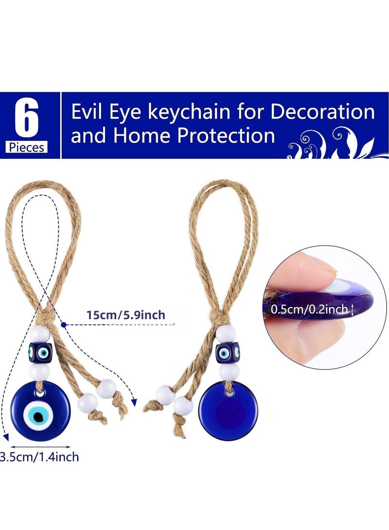Blue Evil Eye Beads Ornaments Glass Evil Eye Hanging Ornaments Turkish Blue Evil Eye Beads Charms with Rope Decorative Evil Eye Pendants for Home Farmhouse Wall Crafts Decorations(6Pieces) - Image 2