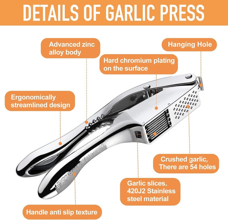 MULIRE Garlic press and slicer 2 in 1,Effortlessly Crush, Slice, and Mince Garlic,with this Versatile Kitchen Tool - Perfect for Home Cooks and Professional Chefs Alike. (Silvery) - Image 4