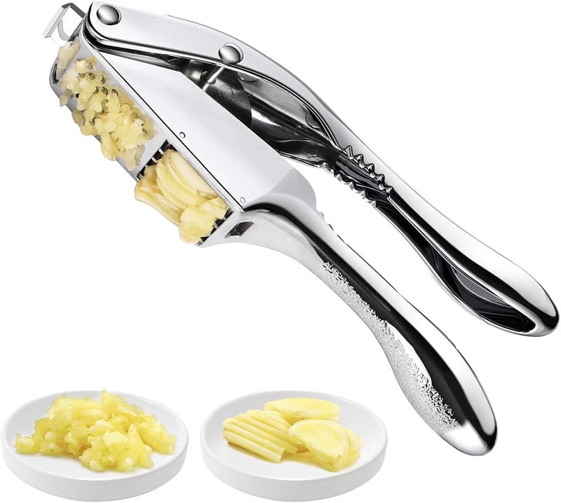 MULIRE Garlic press and slicer 2 in 1,Effortlessly Crush, Slice, and Mince Garlic,with this Versatile Kitchen Tool - Perfect for Home Cooks and Professional Chefs Alike. (Silvery) - Image 1