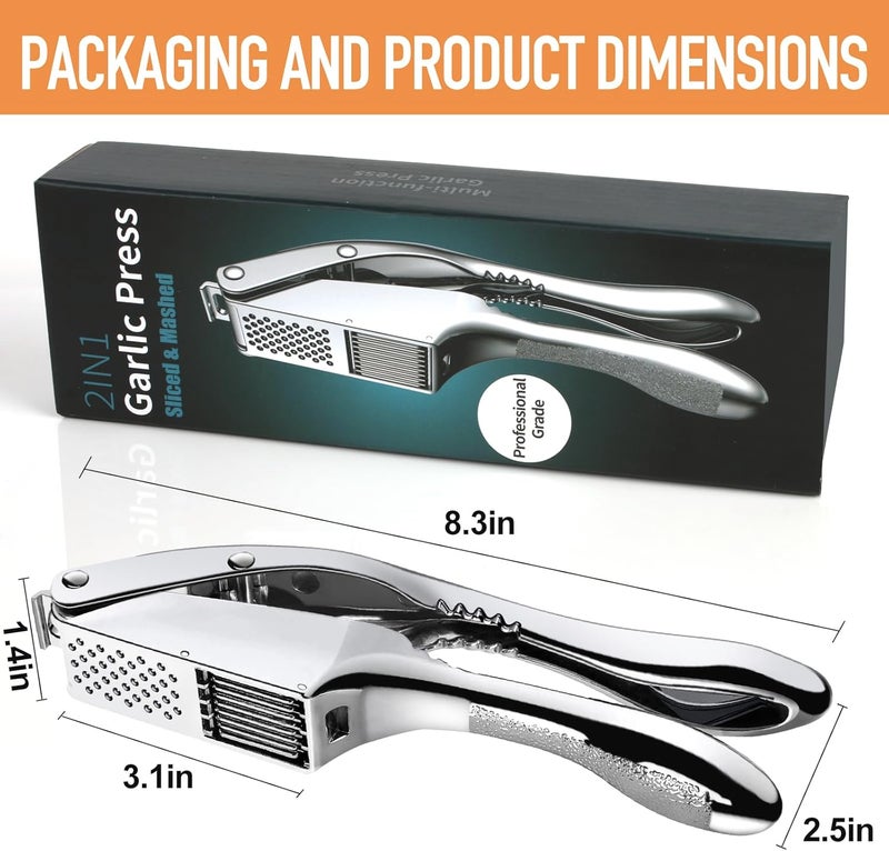 MULIRE Garlic press and slicer 2 in 1,Effortlessly Crush, Slice, and Mince Garlic,with this Versatile Kitchen Tool - Perfect for Home Cooks and Professional Chefs Alike. (Silvery) - Image 5