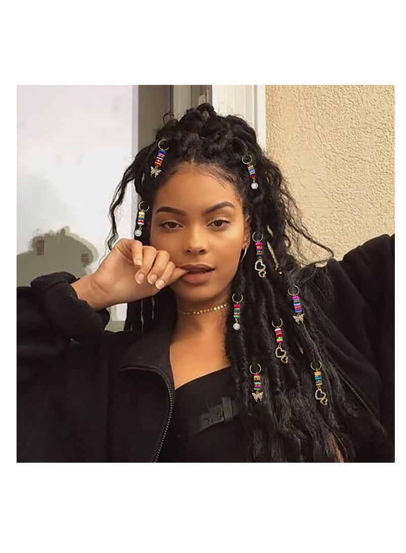 SYOSI Butterfly Crystals Loc Jewelry Gold Rhinestones Braid Hair Ring Jewels Heart African Dreadlock Accessories Charms for Black Women (18PCS)  - Image 3