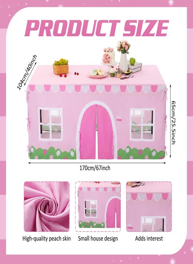 Oudain 10ft x 7.5ft Large Playhouse Table Cloth Table Fort Tent Cover Playhouse Indoor Outdoor Tablecloth for Birthday Party Playground Play Accessory (Pink White Color, Farmhouse Style) - Image 2