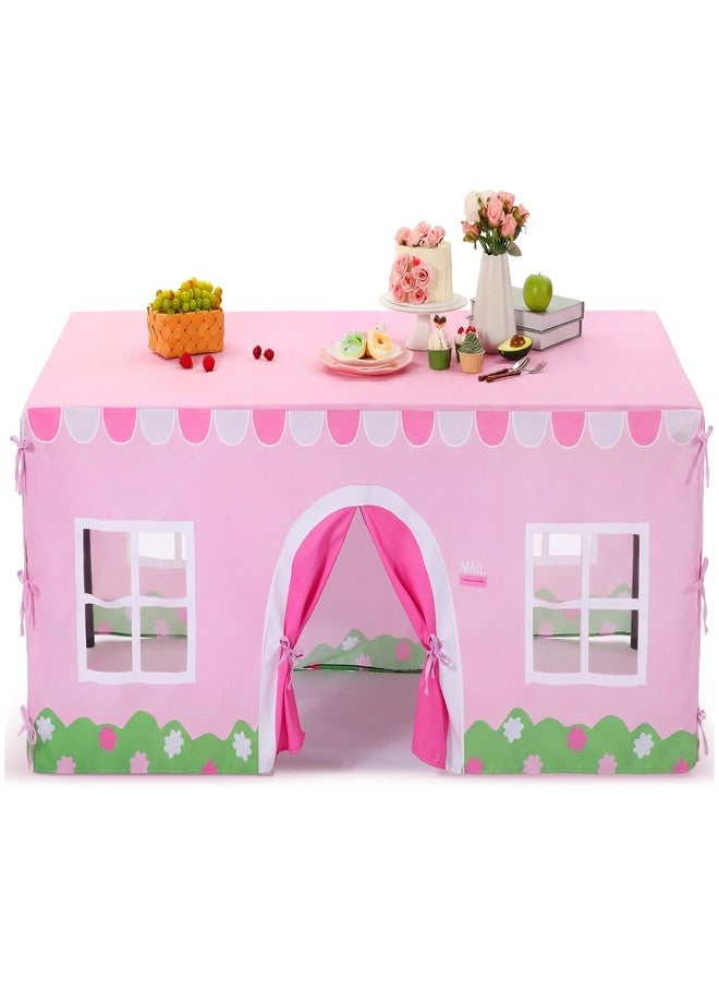 Oudain 10ft x 7.5ft Large Playhouse Table Cloth Table Fort Tent Cover Playhouse Indoor Outdoor Tablecloth for Birthday Party Playground Play Accessory (Pink White Color, Farmhouse Style) - Image 1