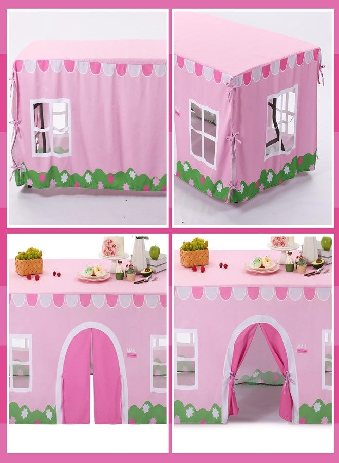 Oudain 10ft x 7.5ft Large Playhouse Table Cloth Table Fort Tent Cover Playhouse Indoor Outdoor Tablecloth for Birthday Party Playground Play Accessory (Pink White Color, Farmhouse Style) - Image 3