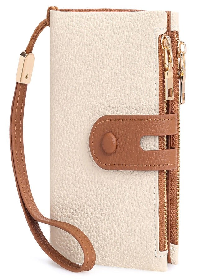 FALAN MULE Small Wallet for Women Leather RFID Blocking Wristlet Bifold Card Holder with Double Zipper Pockets - Image 1