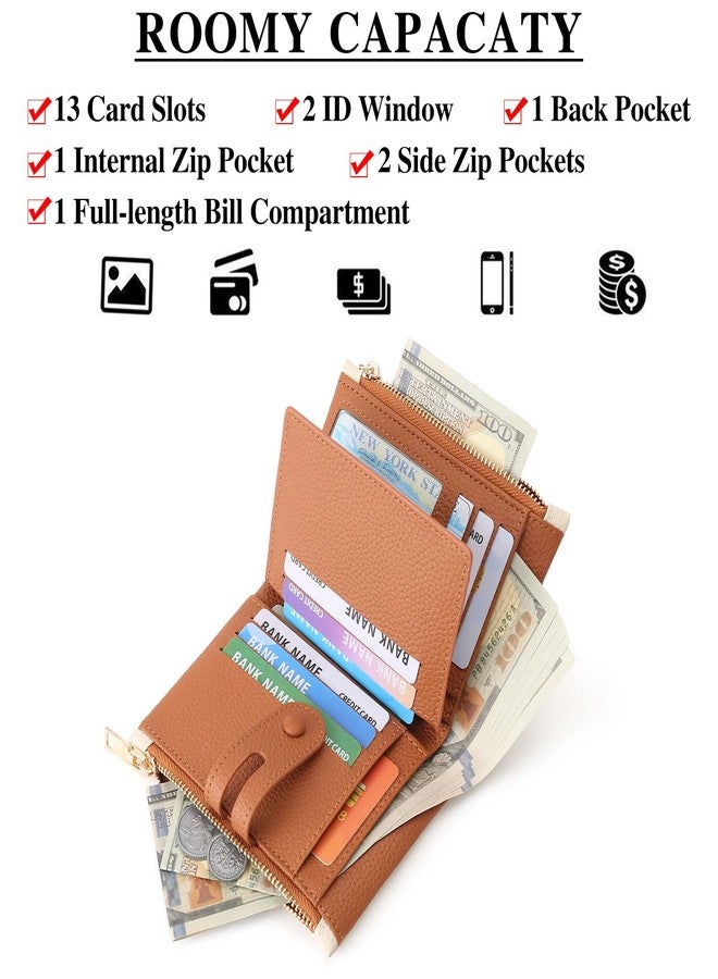 FALAN MULE Small Wallet for Women Leather RFID Blocking Wristlet Bifold Card Holder with Double Zipper Pockets - Image 2