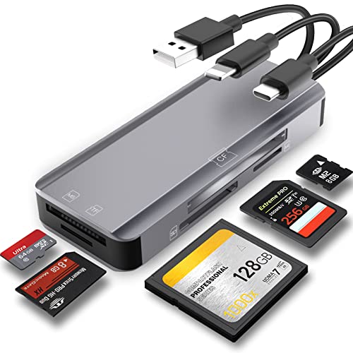 JOOPSHEE 5-in-1 Multi Memory Card Reader,Aluminum SD/TF/CF/MS/M2/Micro SD Card Reader Adapter for i-Phone/i-Pad USB C and USB A Devices,No Application Required Plug and Play - Image 1