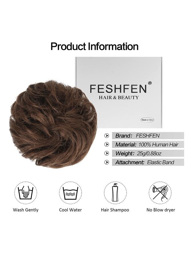 FESHFEN كعكات شعر بشرية فوضوية، 100% شعر بشري، قطعة شعر كعكة حقيقية، إكسسوار شعر بشري مجعد، كعكات عشوائية للنساء والفتيات - Image 4