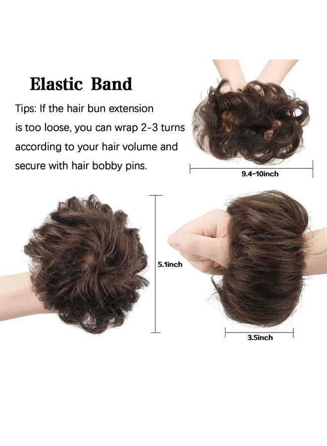 FESHFEN كعكات شعر بشرية فوضوية، 100% شعر بشري، قطعة شعر كعكة حقيقية، إكسسوار شعر بشري مجعد، كعكات عشوائية للنساء والفتيات - Image 3