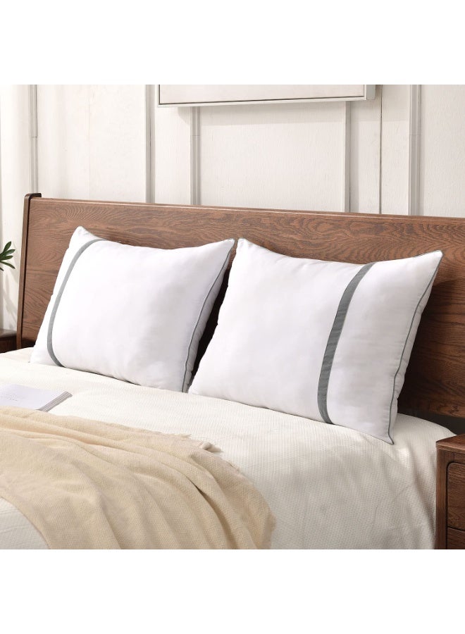 جيه زد اس وسائد JZS للسرير، عبوة من قطعتين، بديلة للريش الفندقي، فاخرة مخططة، بتصميم بسيط، مضادة للحساسية، مقاس كينج (50×90 سم) - Image 1