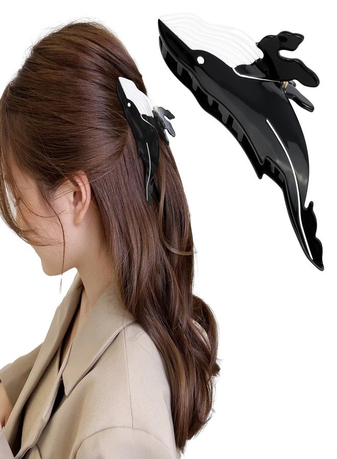 هابدو مشابك شعر على شكل حوت أسود، مشبك شعر هابدو اللطيف على شكل حيوان بحري للنساء والفتيات، إكسسوارات شعر بحرية من الأسيتات، هدية - Image 1