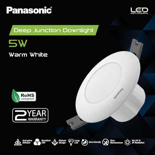 Panasonic 5 Watt LED Deep Junction Downlighter, LED Downlight with 85mm Cut Out, BIS & ROHS Certified, 4KV Surge Protection, Warm White Light (PDLM34053-10) - Image 3