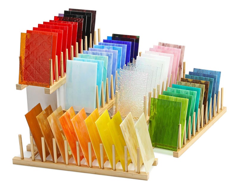 CHICSHIS 50pcs Vibrant Stained Glass Sheets 4x6 Inches Art Glass Packs for DIY Craft Mosaic Projects Iridescent Opaque Transparent