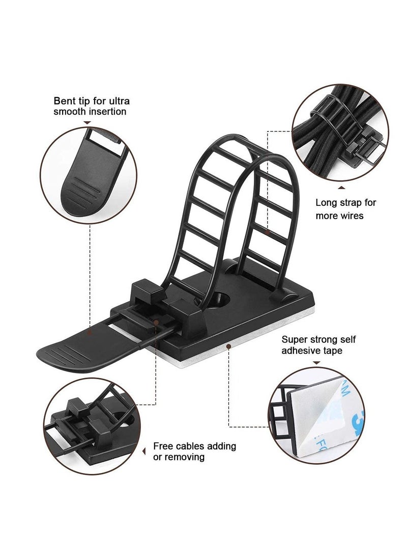 KASTWAVE Adhesive Cable Management Clips Adjustable Nylon Cable Strap Ties Wire Clamps Organizer with Strong Adhesive Tape Extra Screw & Hole for Strong Fixation Home Office 3.55 Inch Black 50 Pcs  - Image 3