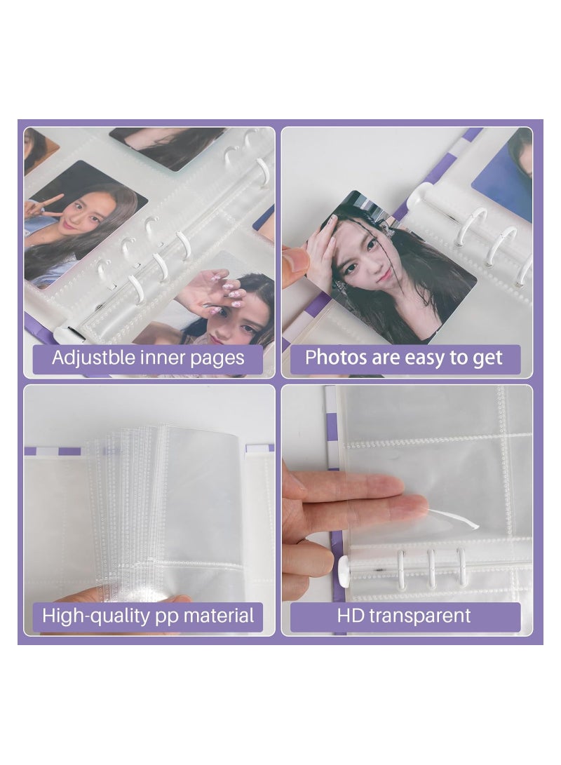 SOLARAE Kpop Photocard Album Holder Book A5 Photocard Binder 120 Pockets with Single Side 30 Pcs Inner 6 Ring Photocard Album K-Pop Album Photo Card Binder Book 4 Photo Style Photo Card Album - Image 3