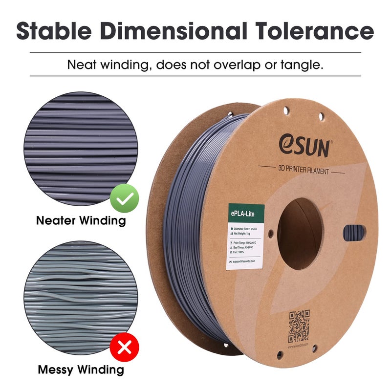 eSUN PLA Filament 1.75mm, High Toughness 3D Printer Filament Upgraded PLA Filament, Dimensional Accuracy +/- 0.03mm, 1KG Cardboard Spool (2.2 LBS) 3D Printing Filament for 3D Printers, Grey - Image 4