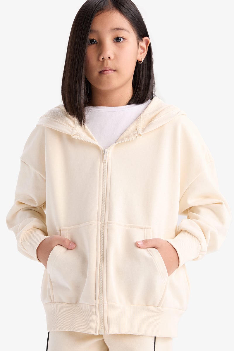 DeFacto Girl Hooded Basic Pocket Zippered Sweatshirt - Image 1