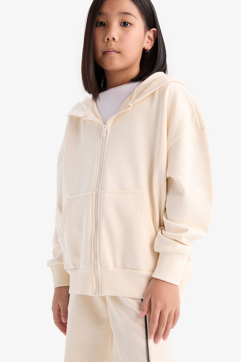 DeFacto Beige Girl Girl Basic Pocket Zip-Up Hoodie Casual - Image 4
