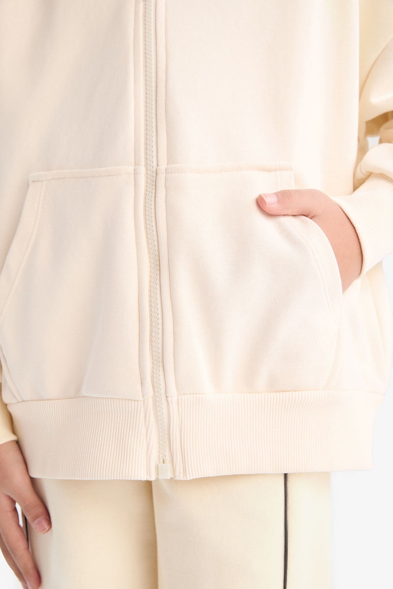 DeFacto Beige Girl Girl Basic Pocket Zip-Up Hoodie Casual - Image 5