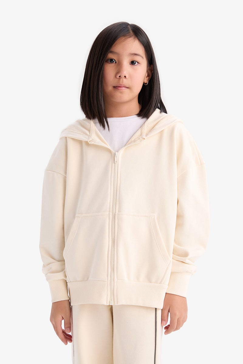 DeFacto Beige Girl Girl Basic Pocket Zip-Up Hoodie Casual - Image 3