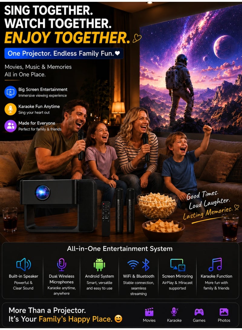 Smartbarry HT30 Karaoke Projector with Dual Mics, Native 720P HD, 4K Video Decoding Supported, 5G WiFi Bluetooth, Android 11 Home Theater Projector for Movies, Gaming & Parties - Image 5